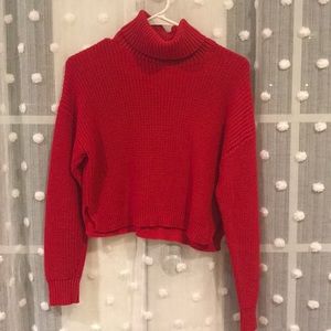red cropped turtleneck